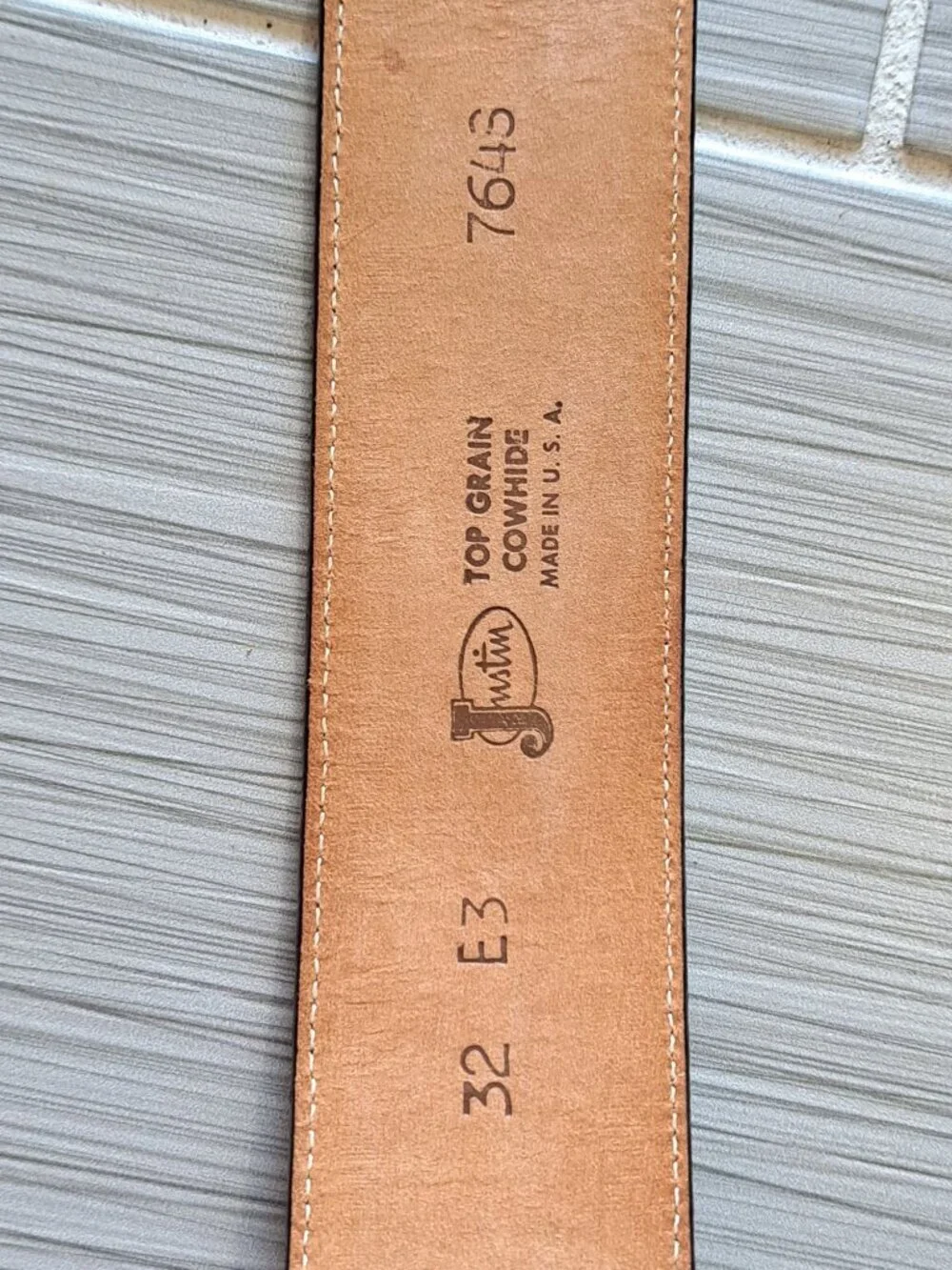 Justin Black & Gray Leather Belt With Star Western Size 32 Men's Rodeo Cowboy